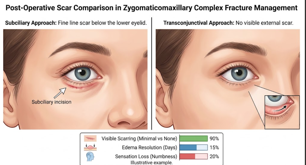 Post-Operative Scar Comparison in Zygomaticomaxillary Complex Fracture Management